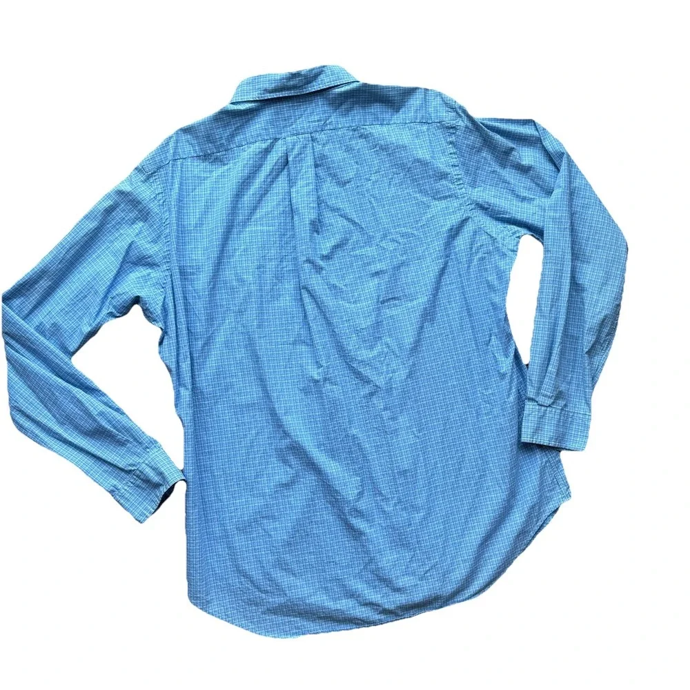 Mens Ralph Lauren Button Down Dress Shirt Blue‎ Checkered Horse Polo Logo Sz L